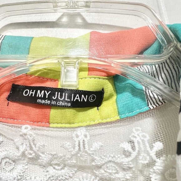 Oh My Julian Sheer Sleeveless Shirt Lace Stripe Colorblock Size Large - Picture 5 of 6